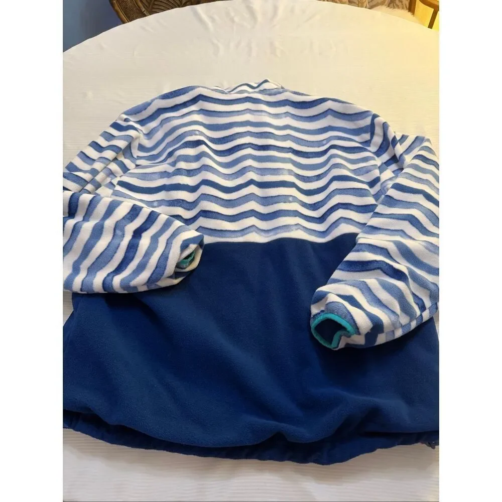 Chubbies Reversible Pullover Jacket Blue Teal Wave Fleece Men's Large Preppy Y2K